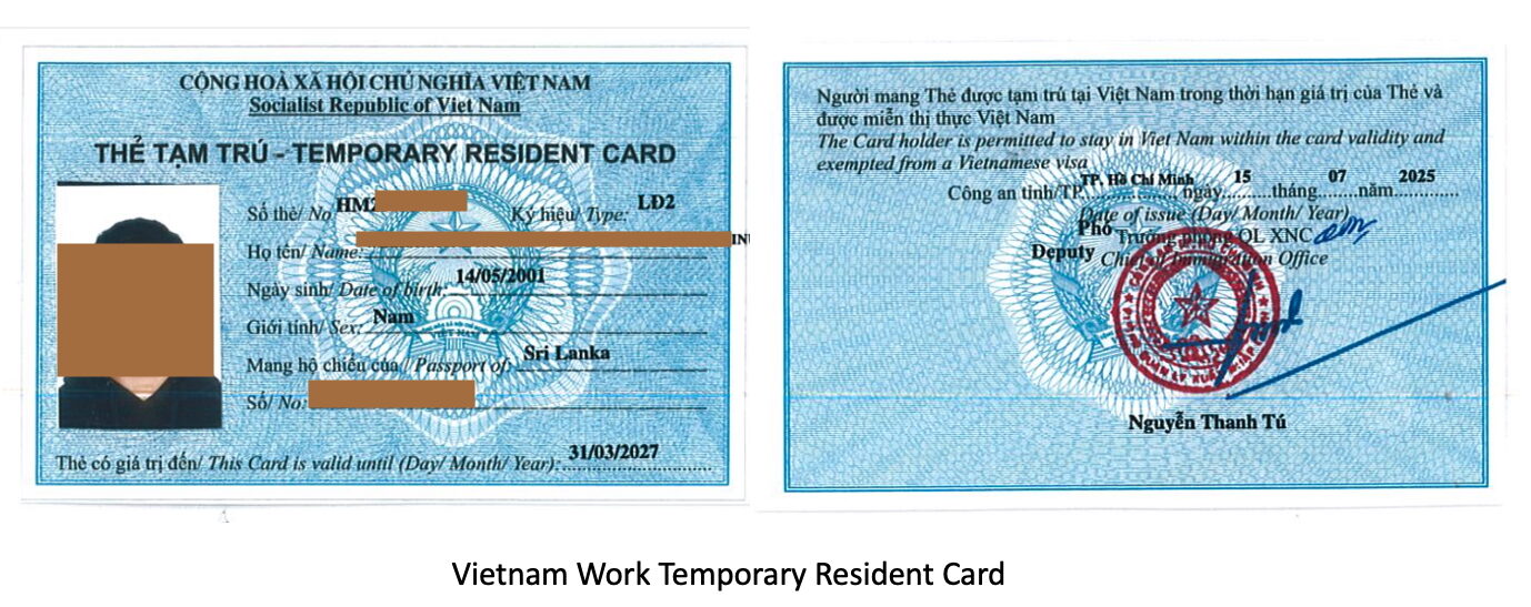 Vietnam Working Temporary Resident Card