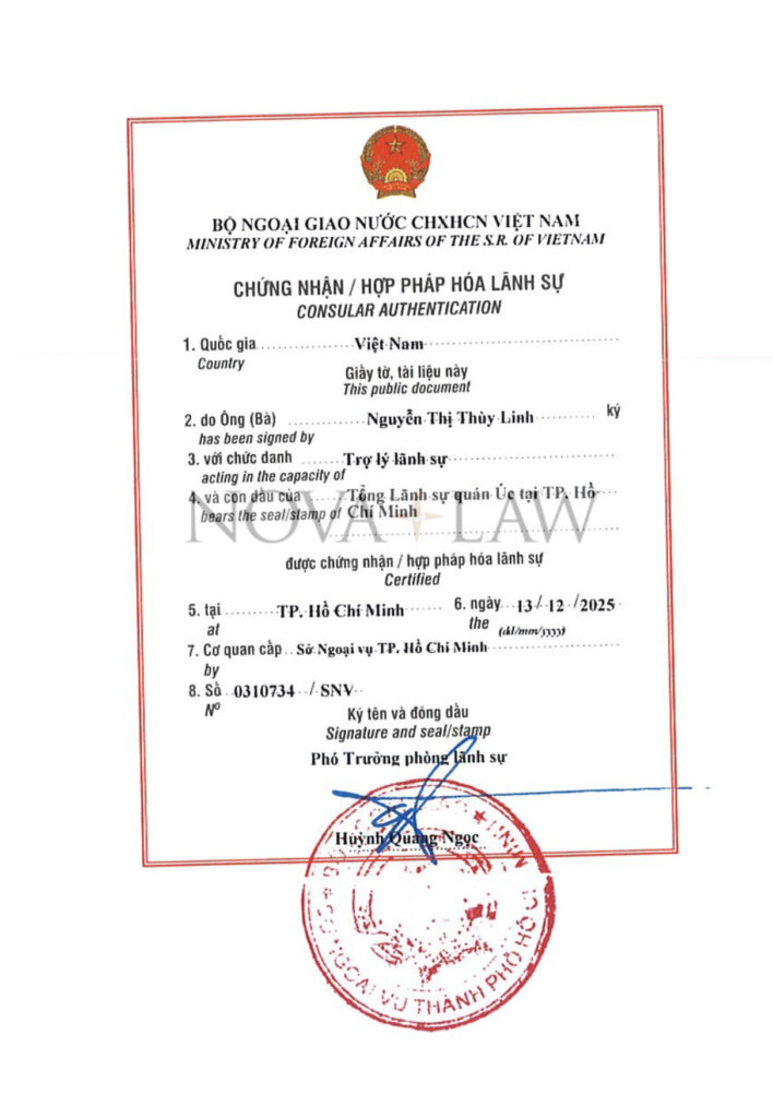 Legalization Stamp issued by MOFA Vietnam