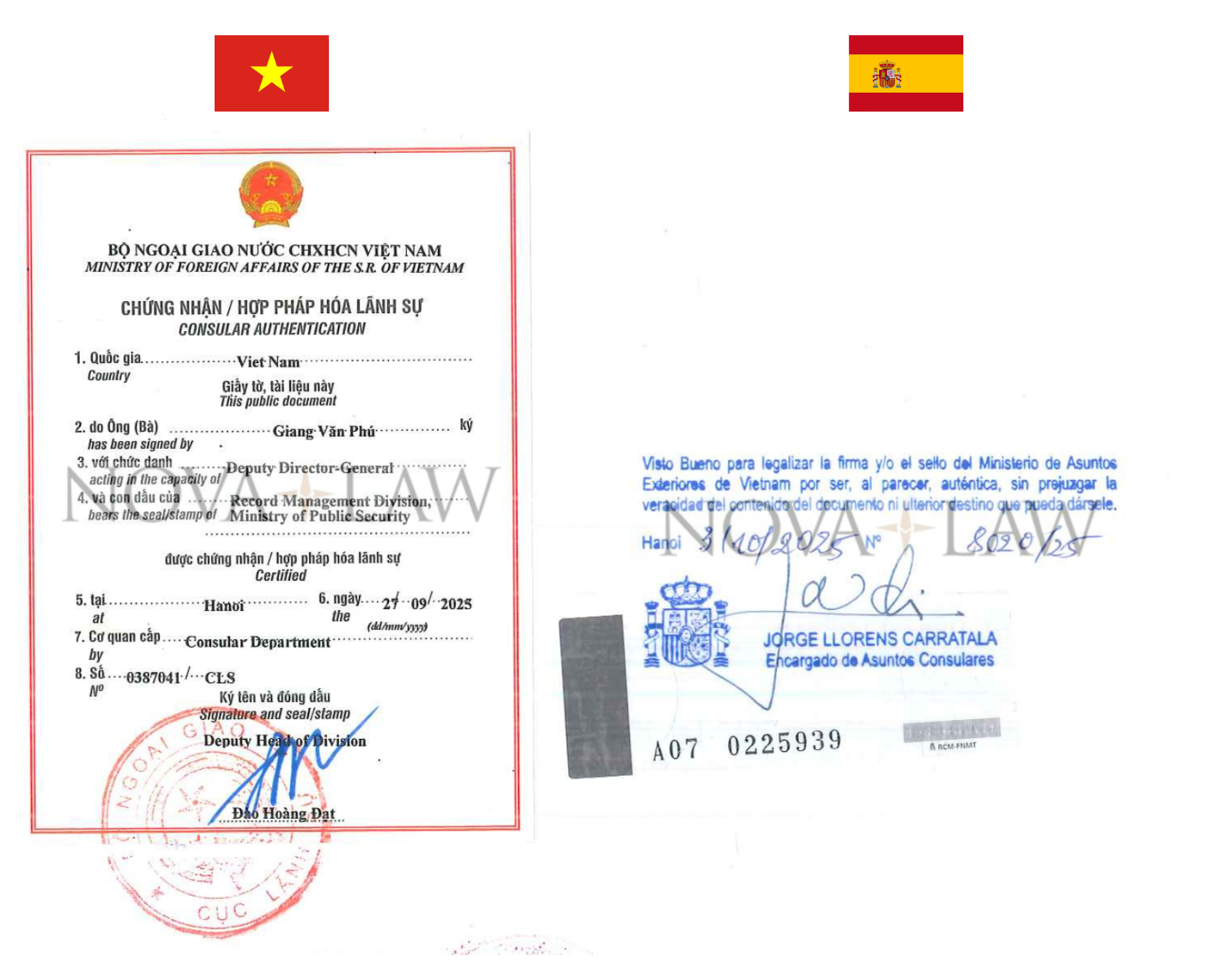 Consular legalization of Vietnamese documents for use in Spain