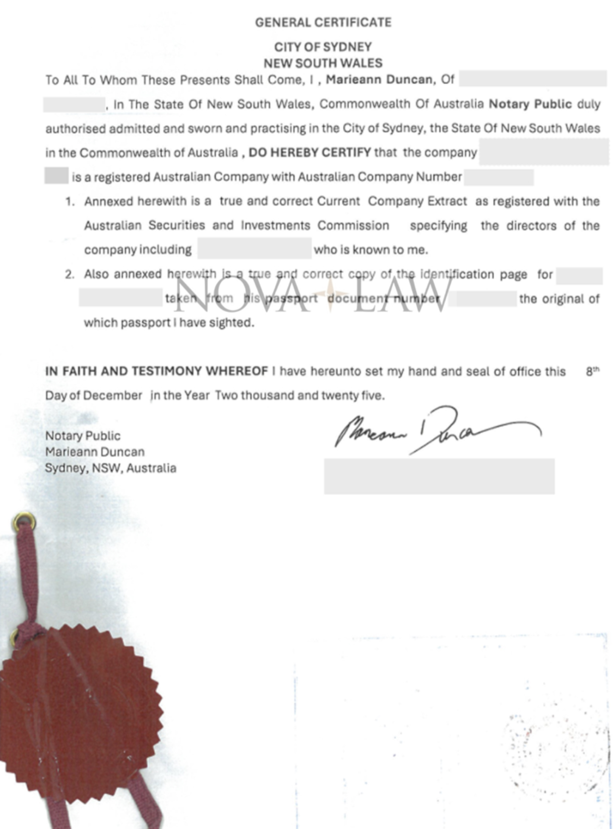 General Certificate cấp bởi Phòng công chứng Australia