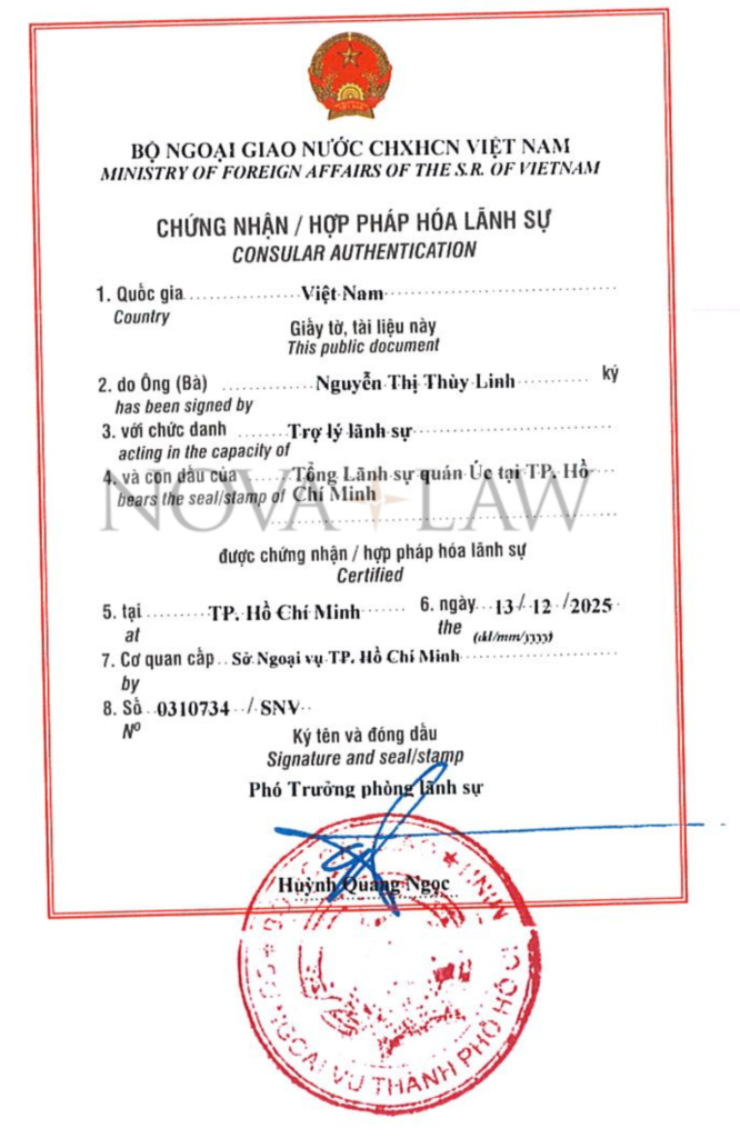 Tem hợp pháp hoá lãnh sự tài liệu Úc