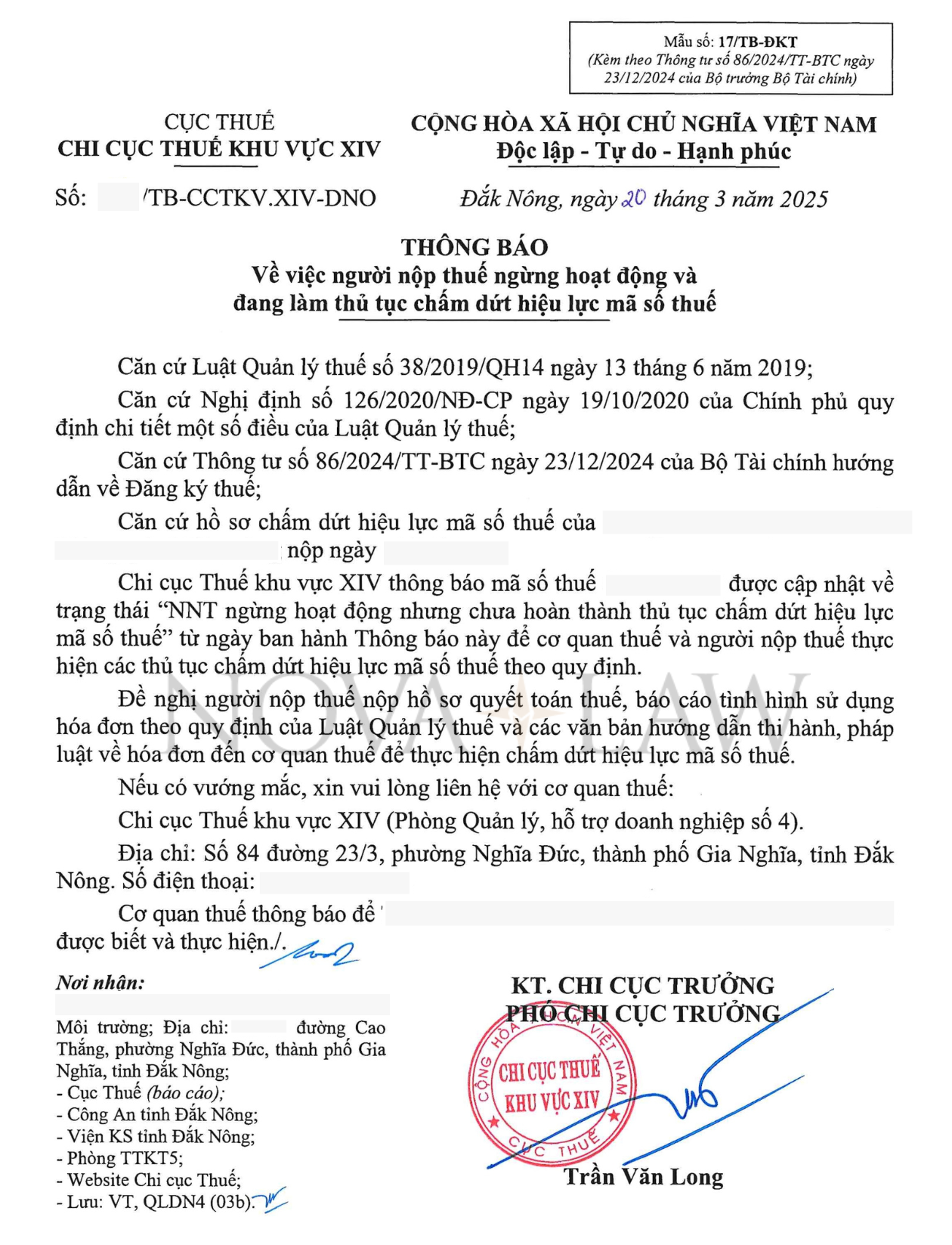 Thông báo 17 TB-DKT