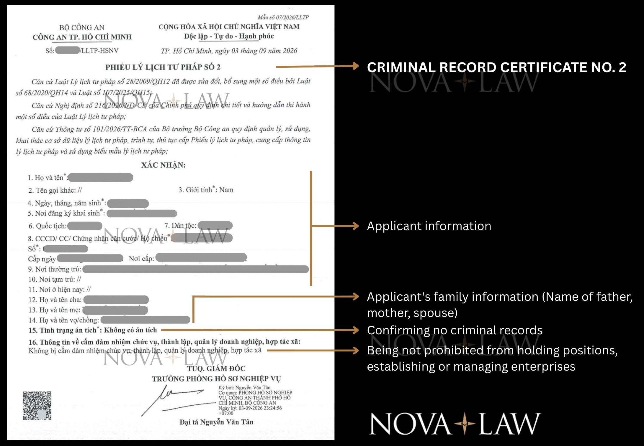 Vietnam Criminal Record Certificate No. 2 (2026 new version)